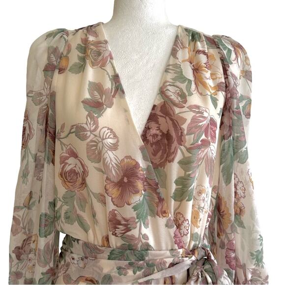 Fab’rik Dress Marnie Floral Print Chiffon Lantern Sleeves Wrap Tie Small NEW - Picture 4 of 13